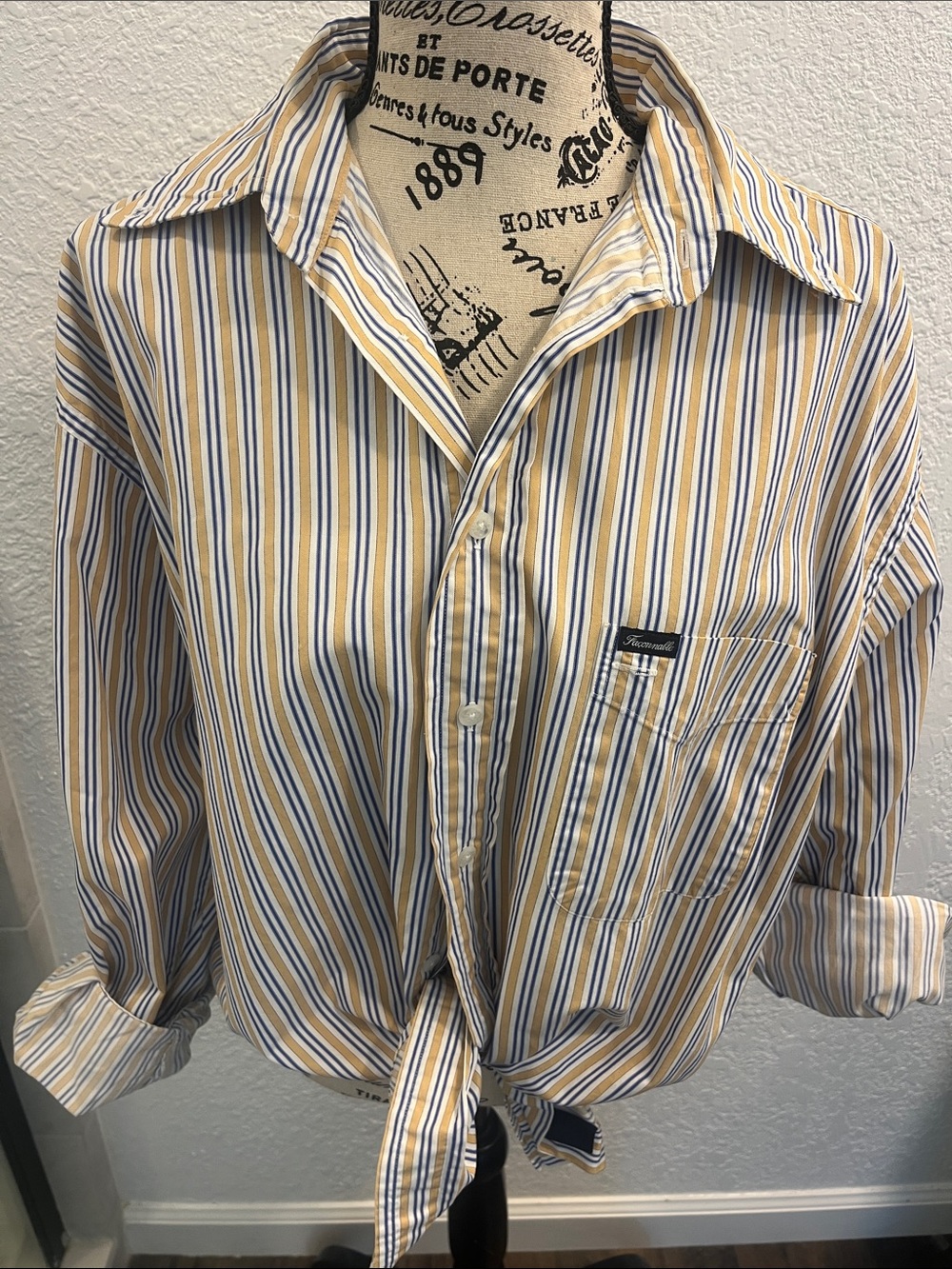 Faconnable Men's Striped Button-Down Shirt in White, Blue & Yellow